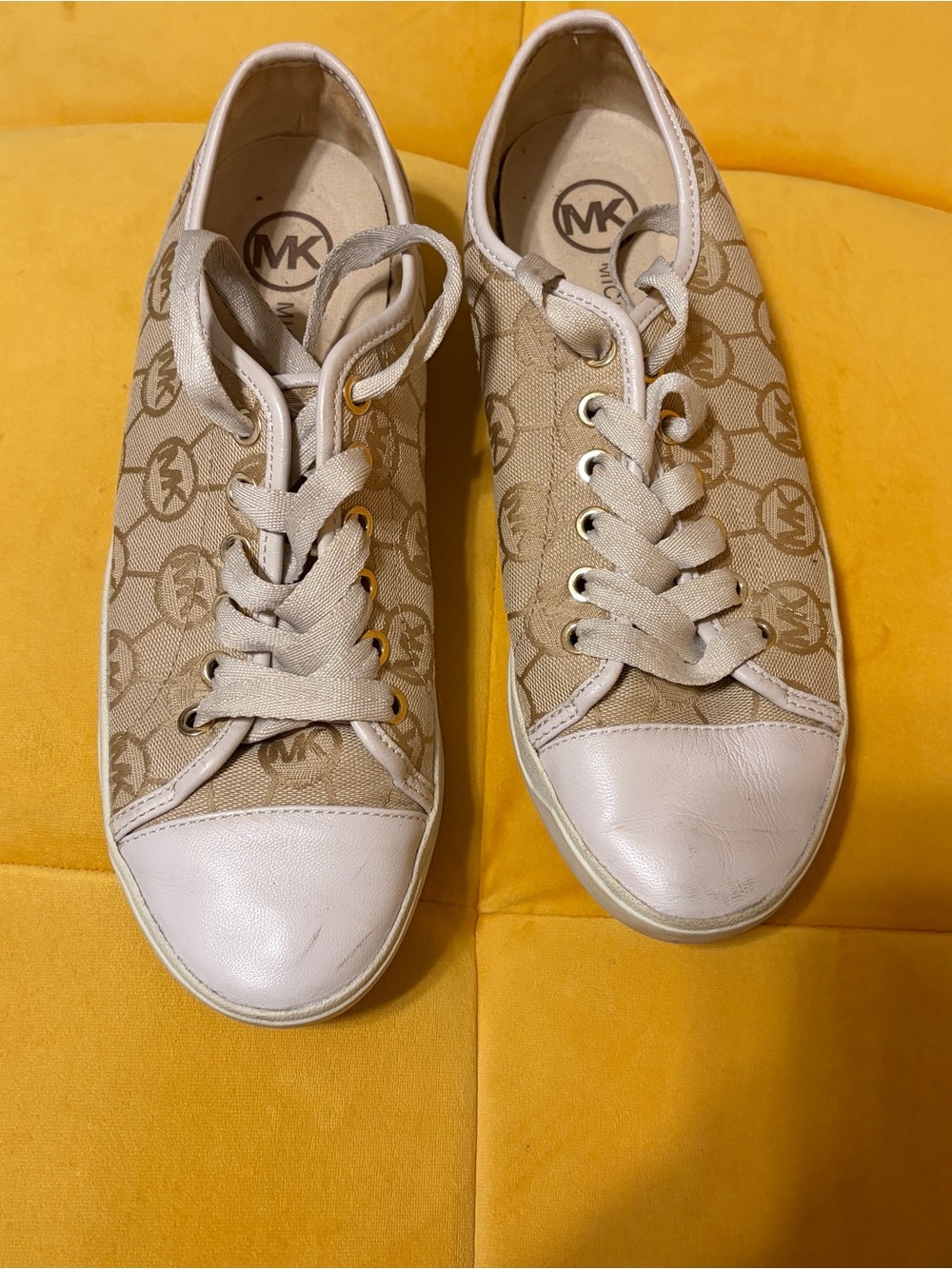 Michael Kors Tan Beige Monogram Low-Top Sneakers